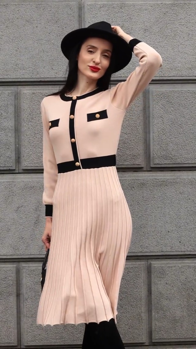 CHICWISH Women's Nude Pink Long-Sleeve Belted Contrast Color
